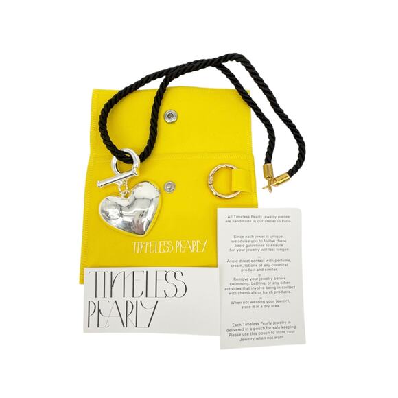 TIMELESS PEARLY Black Cord Necklace with Silver Heart - Picture 4 of 7